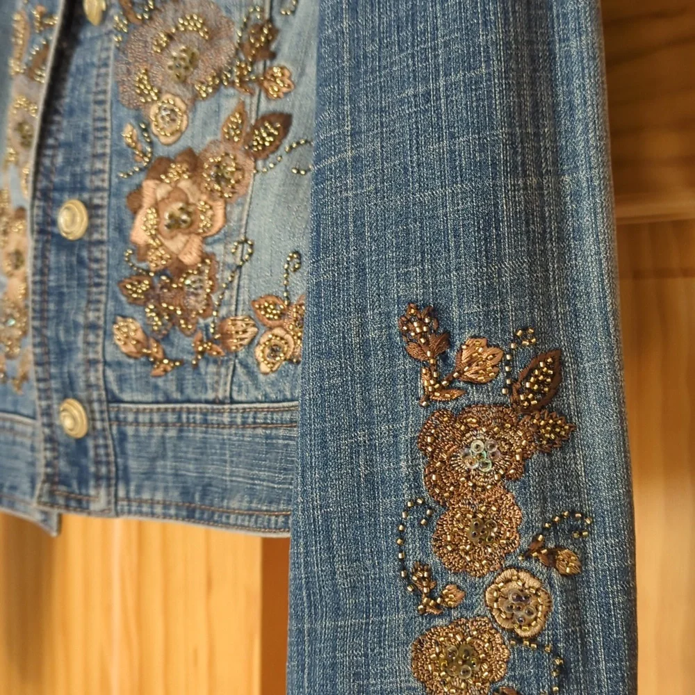 Beaded & embroidered jean jacket - Picture 2 of 3